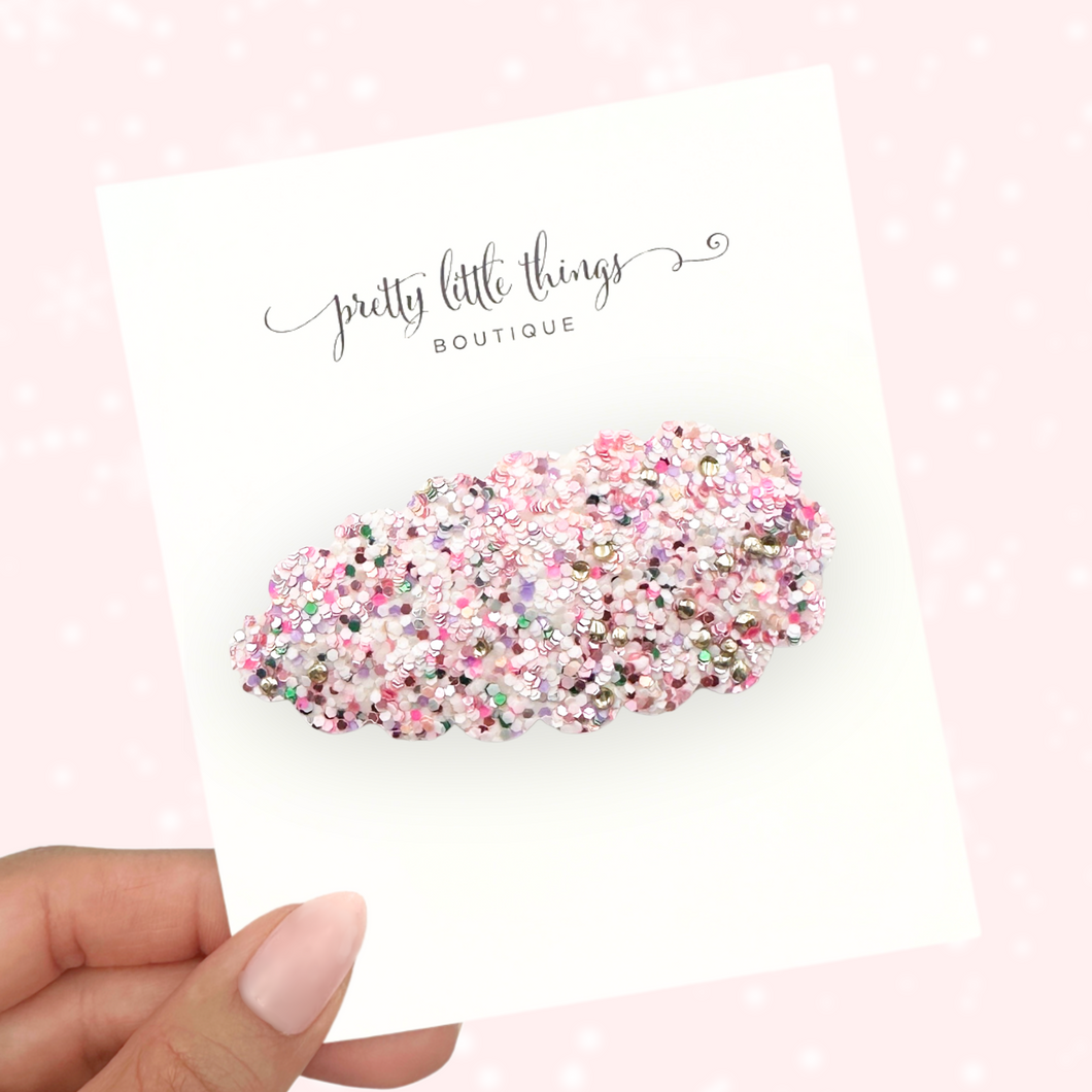 Pink/White Glitter Mix  - Snap Clip - 3 for $10