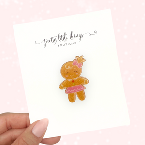 Gingerbread Girl - Acrylic Clip - 1" - 3 for $10