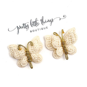 Cream Woven Butterflies - Pigtails - Set of 2