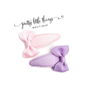 Pink & Purple Bows - Snap Clip - Set of 2