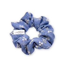 Load image into Gallery viewer, Embroidered Denim- Scrunchie (Child) - 3 for $10
