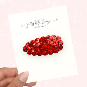 Red Glam Glitter  - Snap Clip - 3 for $10