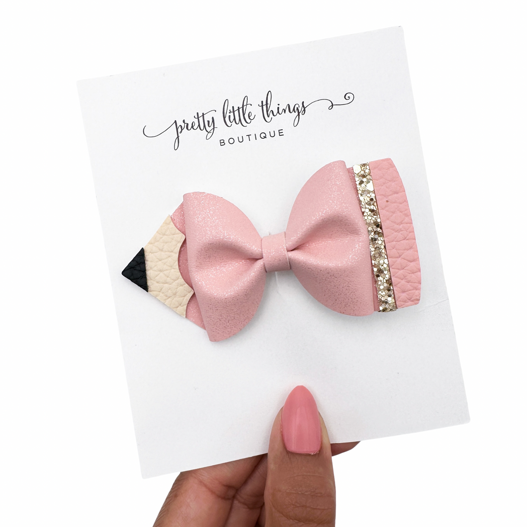 Pencil Bow - Pink - 4”