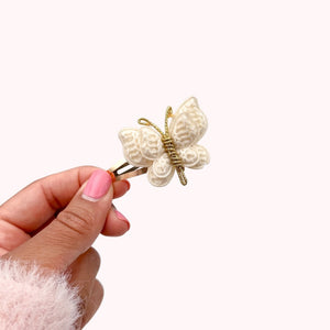 Cream Woven Butterfly Clip