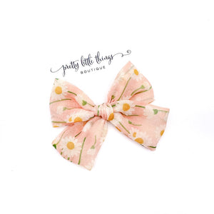 Pink Chiffon Daisies - Nola Handtied Bow - 3.75”