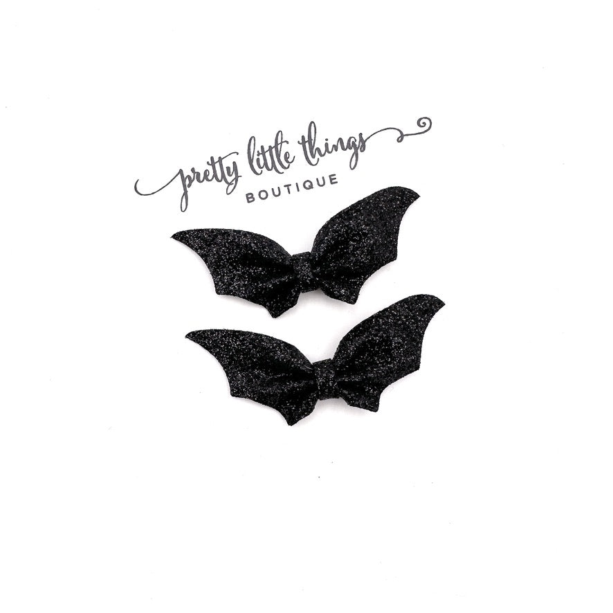 Glitter Bat Pigtails - Black - 2.75”