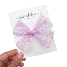 Load image into Gallery viewer, Mermaid Tulle Shaker - Purple - Nola Handtied Bow 3.75”
