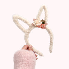 Load image into Gallery viewer, Furry Bunny Ears - Cream - w/ removable flowers
