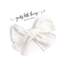 Load image into Gallery viewer, Lace - White - Nola Handtied Bow - 3.75”
