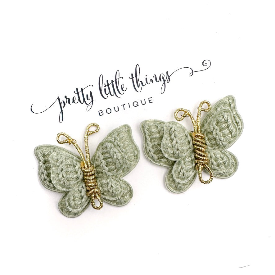 Sage Woven Butterflies - Pigtails - Set of 2