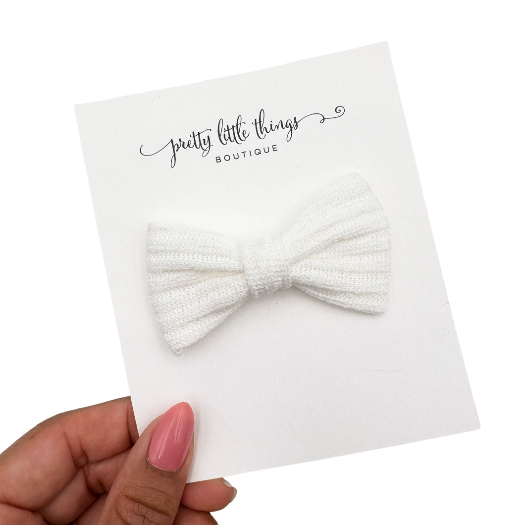 Knit Bow - White - 3”