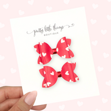 Load image into Gallery viewer, White Mini Hearts on Red - Micro Pigtails 1.72”
