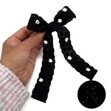 Load image into Gallery viewer, Ghosts on Lace - Long Tailed Bow - Glow in the Dark
