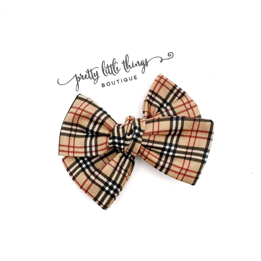 Beige Plaid - Nola Handtied Bow - 3.75”