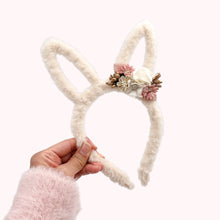 Load image into Gallery viewer, Furry Bunny Ears - Cream 2.0 - w/ removable flowers
