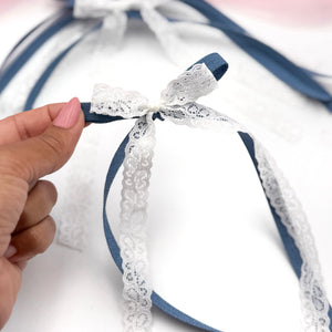 Denim and Lace  - Ribbon Bow - Long Tailed