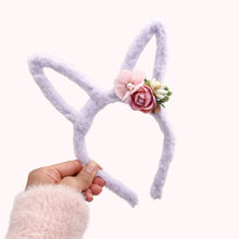 Load image into Gallery viewer, Furry Bunny Ears - Lavender - w/ removable flowers
