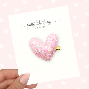 Chunky Glitter Heart - Light Pink - 4cm Bar Clip