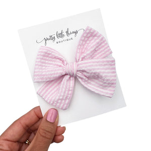 Pink Striped Seersucker - Nola Handtied Bow 3.75”