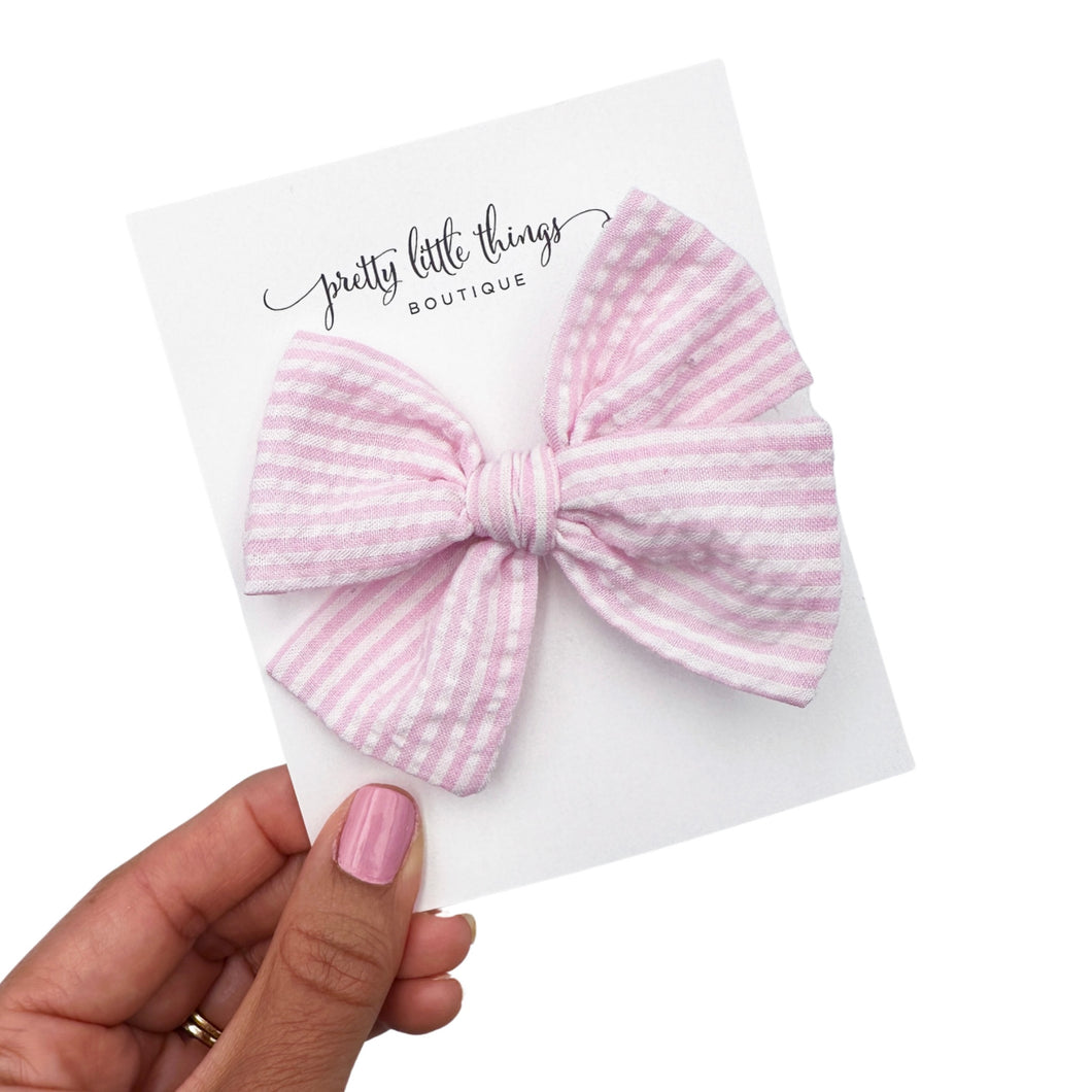 Pink Striped Seersucker - Nola Handtied Bow 3.75”