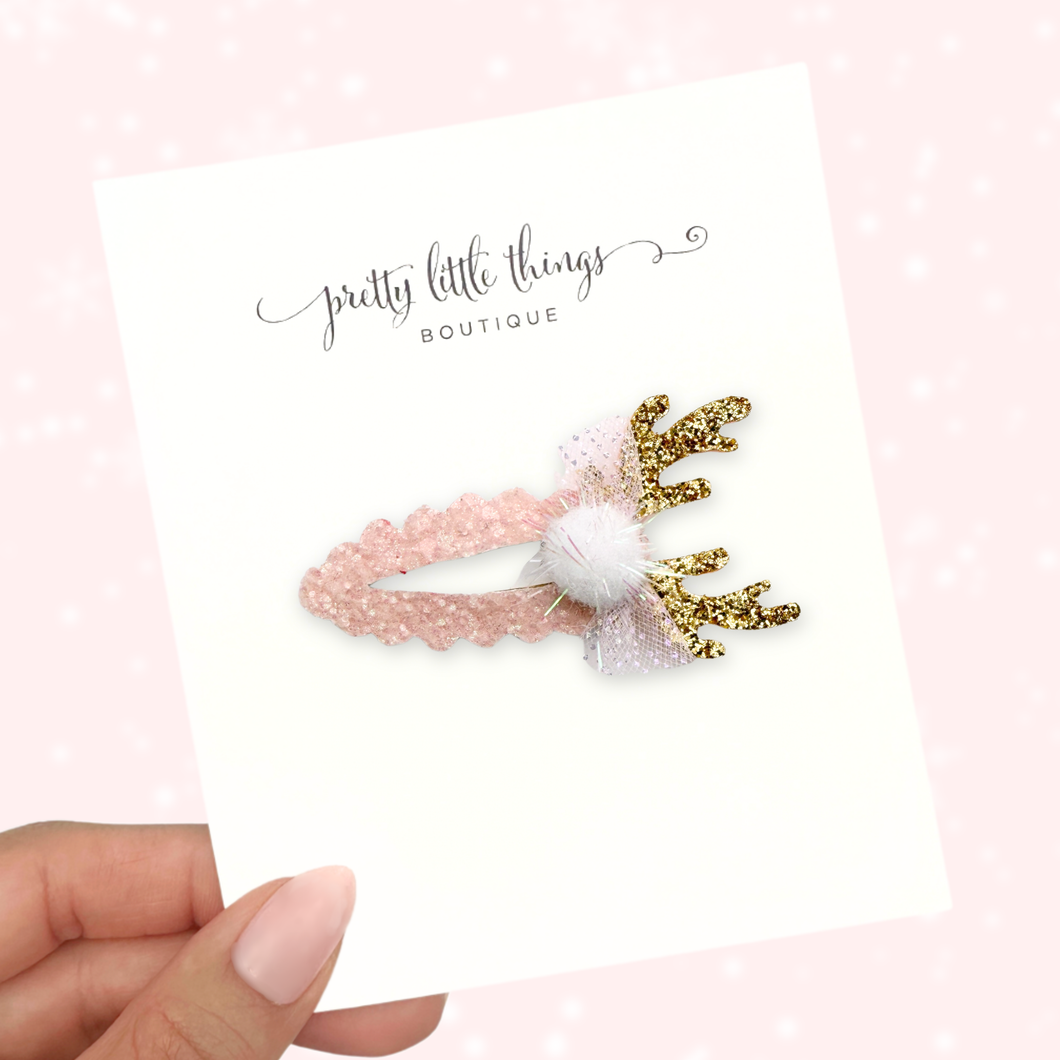 Pink Reindeer - Open Snap Clip