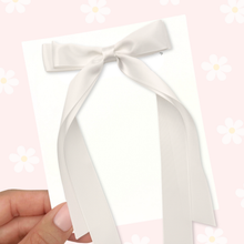 Load image into Gallery viewer, Silk Ribbon Bow - White - Long Tailed - 3.5"
