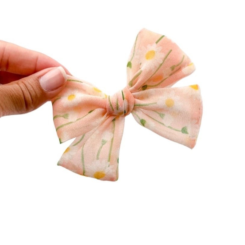 Pink Chiffon Daisies - Nola Handtied Bow - 3.75”