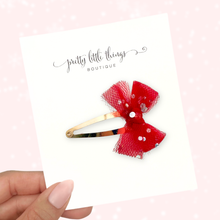 Load image into Gallery viewer, Tulle Bow - Red - Snap Clip
