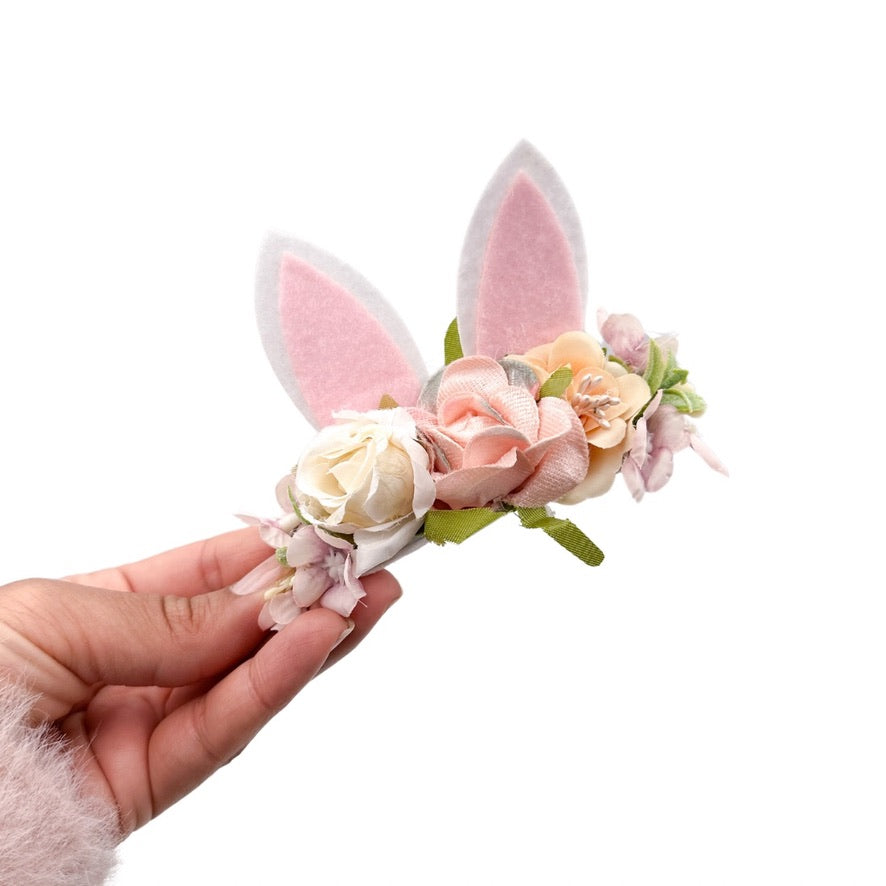 Bunny Floral Crown - Peachy Pink - Nylon Headband