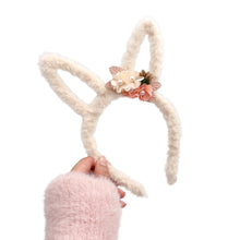 Load image into Gallery viewer, Furry Bunny Ears - Cream - w/ removable flowers
