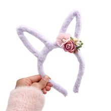 Load image into Gallery viewer, Furry Bunny Ears - Lavender - w/ removable flowers
