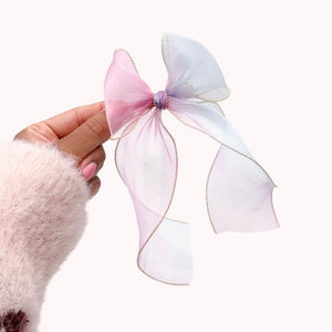 Gold Trim Ribbon Bow - Cotton Candy - Extra Large