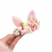 Load image into Gallery viewer, Bunny Floral Crown - Pink - Nylon Headband
