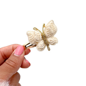 Cream Woven Butterfly Clip