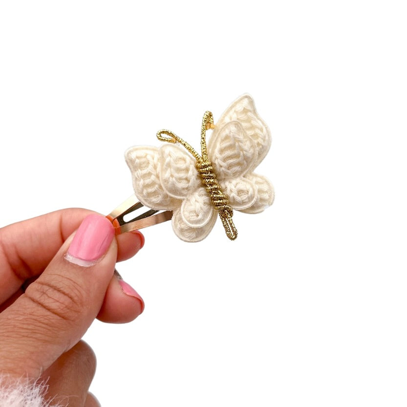 Cream Woven Butterfly Clip