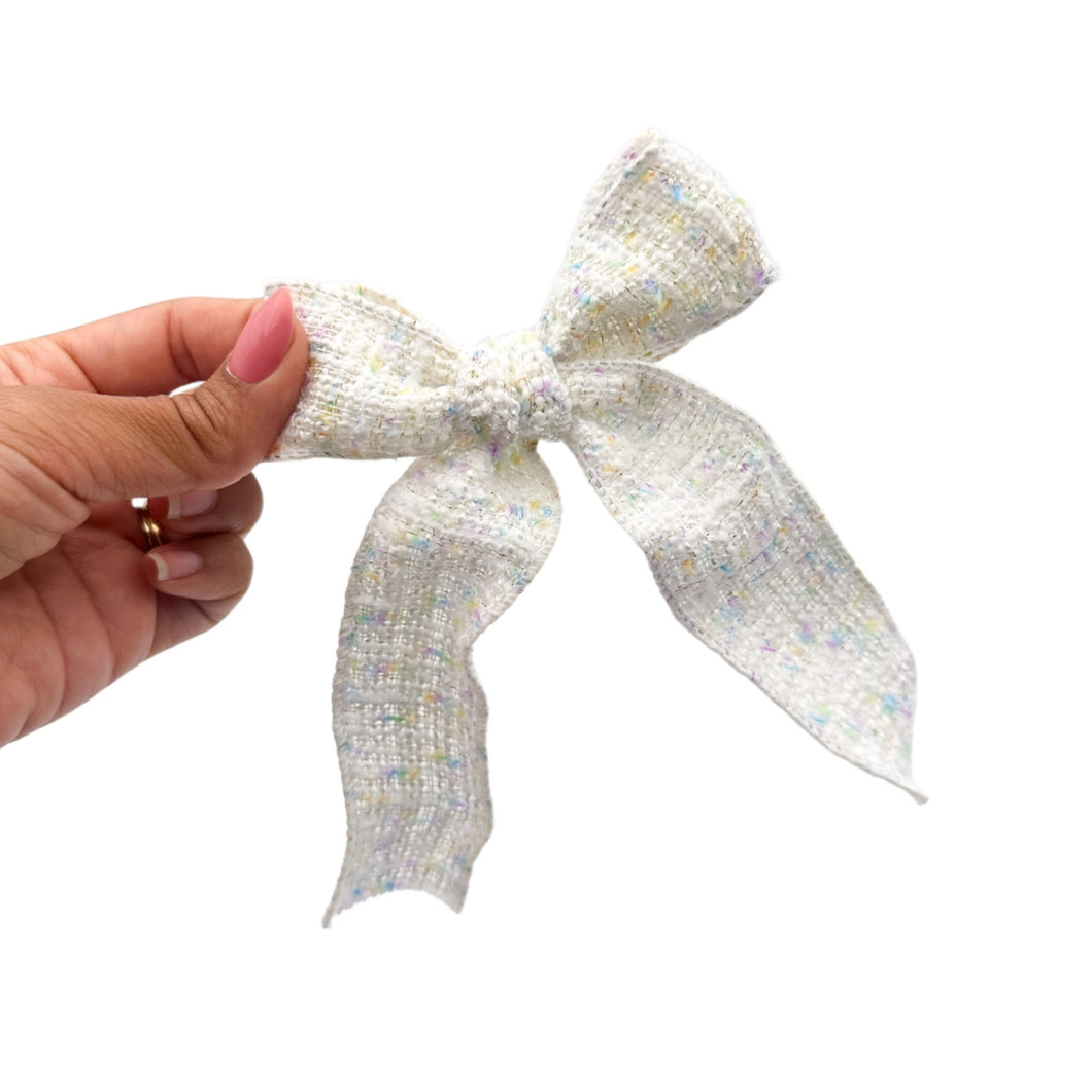 White Tweed - Ribbon Bow