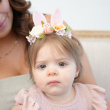 Load image into Gallery viewer, Bunny Floral Crown - Peachy Pink - Nylon Headband
