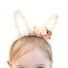 Load image into Gallery viewer, Furry Bunny Ears - White - w/ removable flowers
