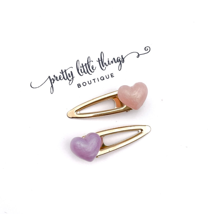 Pearlized Hearts Clips - Set of 2