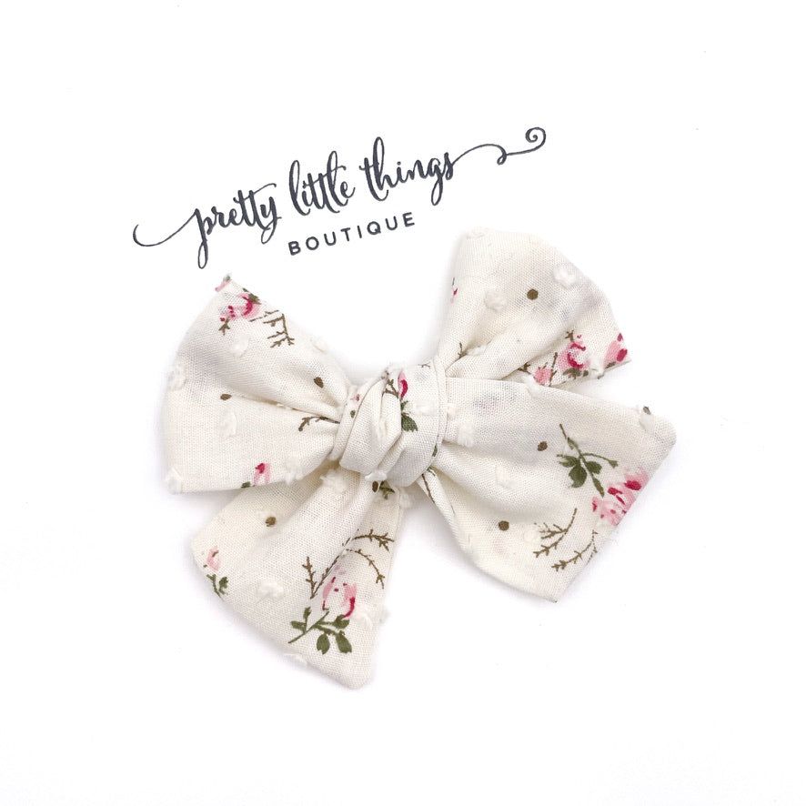 Romantic Floral - Cream - Hazel Handtied Bow 3.5”