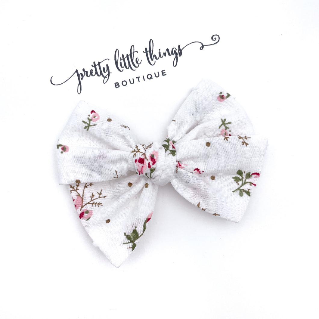 Romantic Floral - White - Hazel Handtied Bow 3.5”