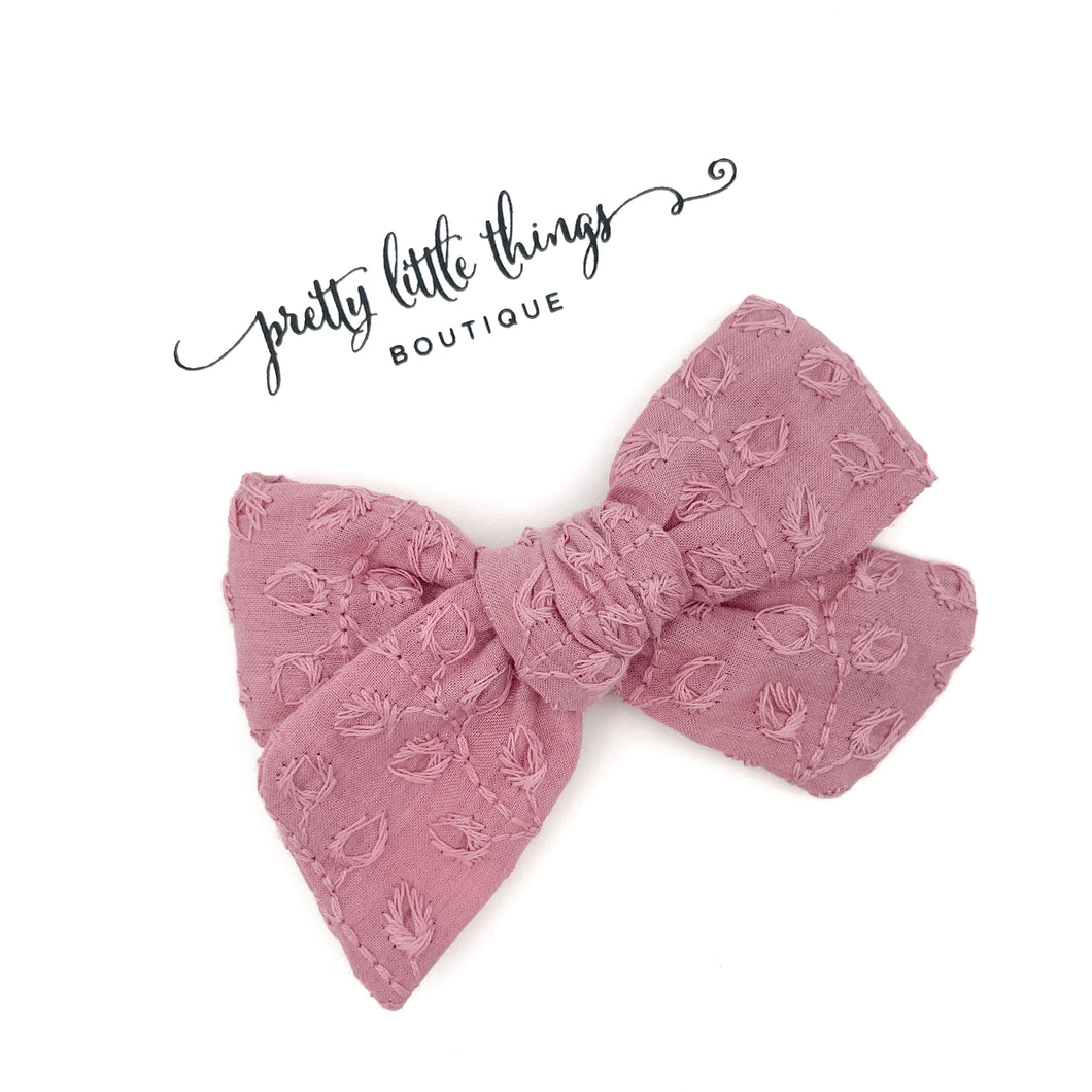 Embroidered Fabric Bow - Deep Pink - 4”