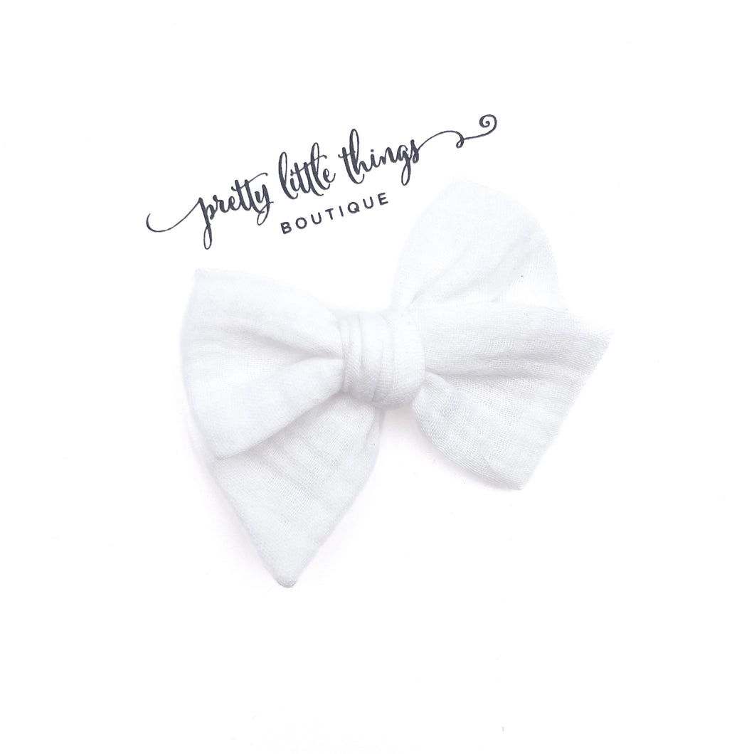 Soft Muslin - White - Hazel Handtied Bow 3.5”